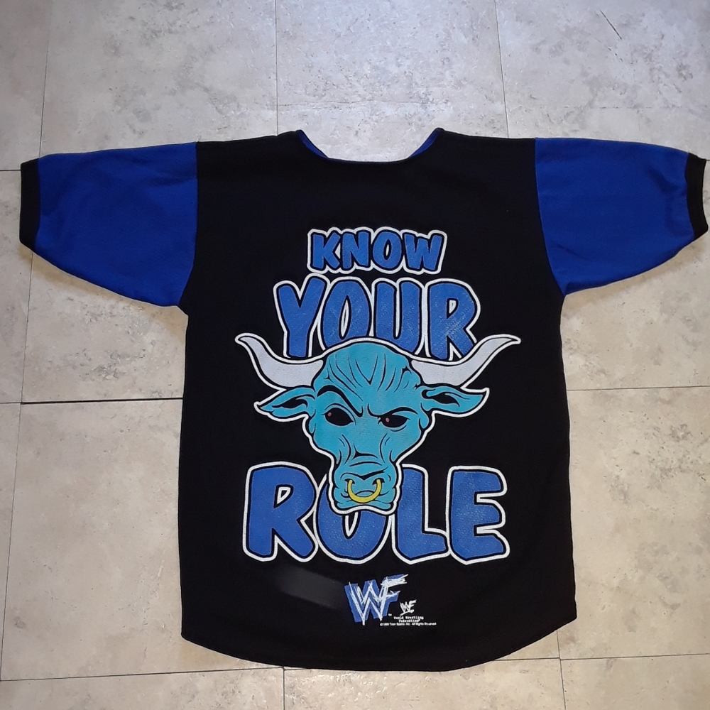 WWE Black and Blue 'Know Your Role' Bull Graphic Button-Down Shirt